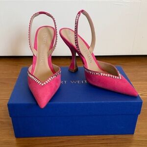 Stuart Weitzman Suede Slingback Pumps with Rhinestones NIB Sz 7.5 $275 Orig $450